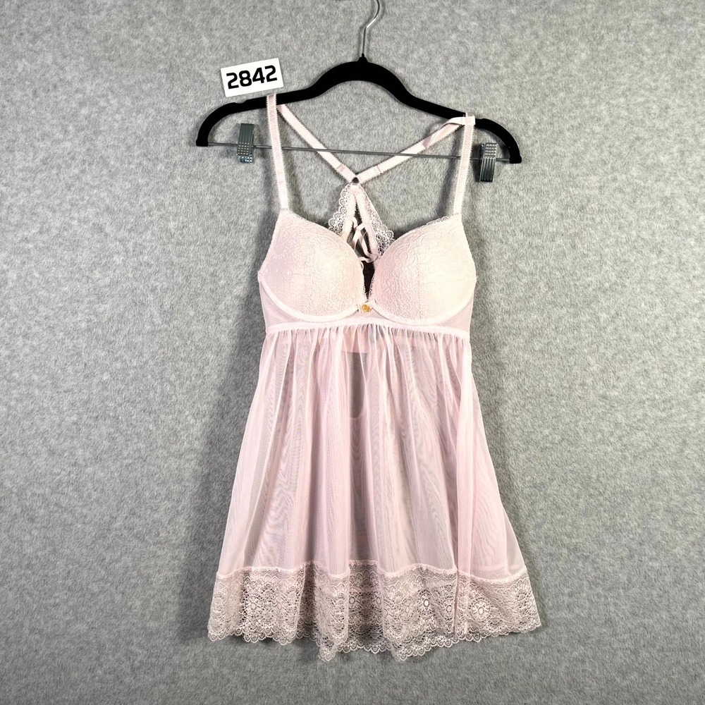 Daisy Fuentes Babydoll Mesh Lingerie Top Womens Small Pink‎ Sweetheart Neck
